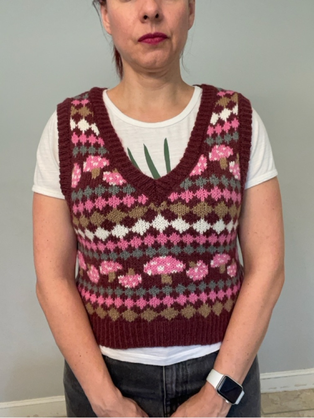 Forever 21 Sweater Vest in Fair Isle Mushroom Print